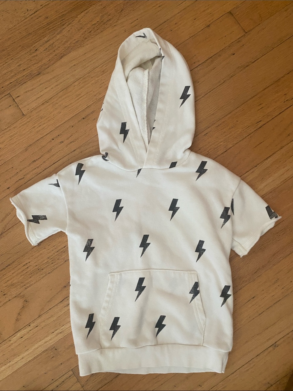 Kids White Lightning Bolt Hooded Short Sleeve Top